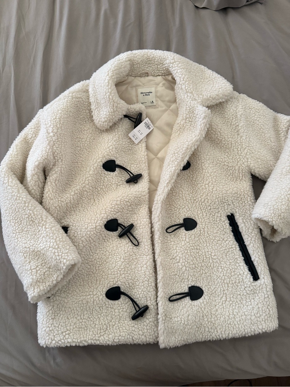 Abercrombie & Fitch Cream Sherpa Toggle Jacket